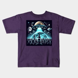 Grey Aliens in a UFO Kids T-Shirt